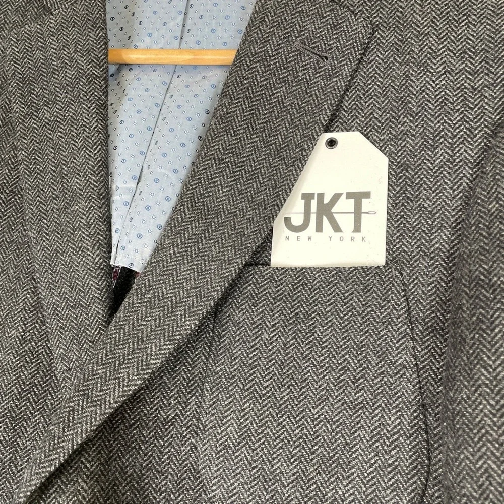JKT New York Sport Coat Mens 38R Dark Grey‎ Herringbone Wool Blend Blazer Bond